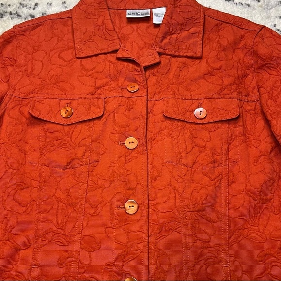 Chico’s Burnt Orange Embossed Button Up Jacket - Small, Women’s - Picture 10 of 12